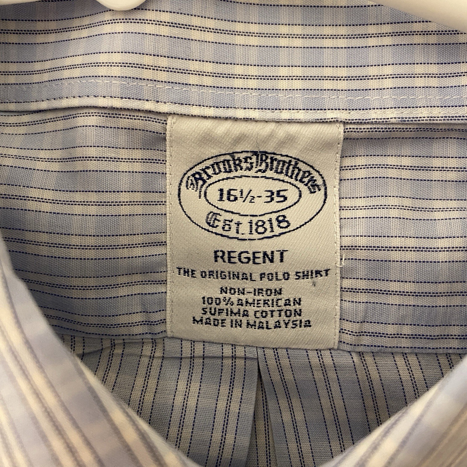 Brooks Brothers Regent Fit 16 1/2 -35 Button Down Blue Checkered Long Sleeve thumbnail 3