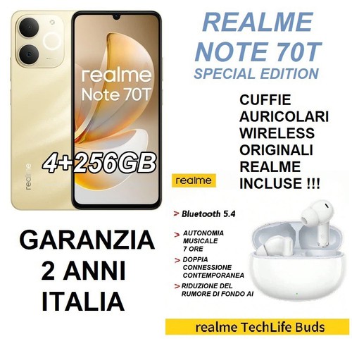 SMARTPHONE REALME NOTE 70T 4 + 256GB 6.74" 4G GOLD CON CUFFIE INCLUSE NUOVO