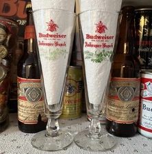Vintage Budweiser Beer Fluted Pilsner Glass(2) Anheuser-Busch St. Louis