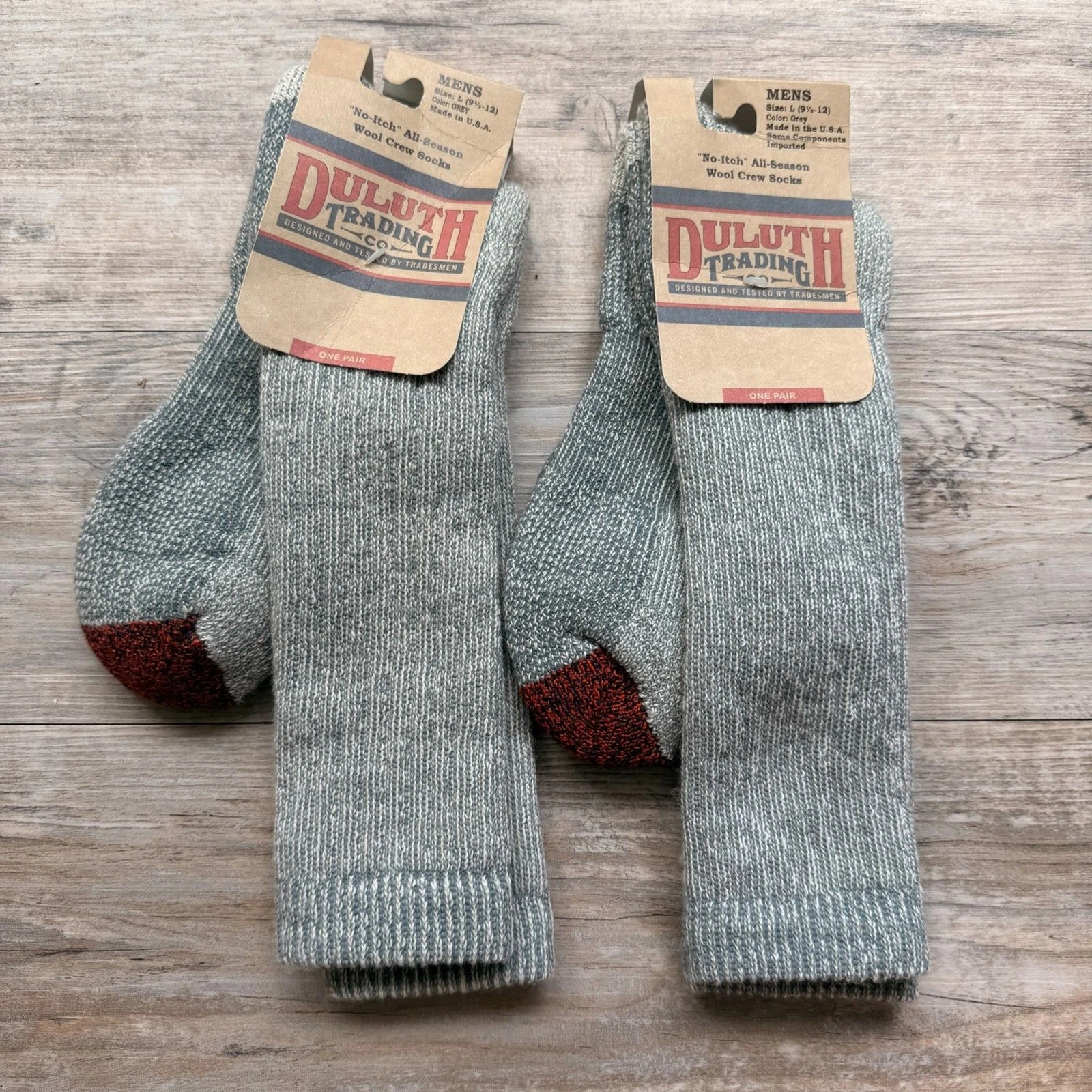 Duluth Trading Co. Wool Socks No-Itch (2) 9.5-12 All-Season Crew Socks Gray