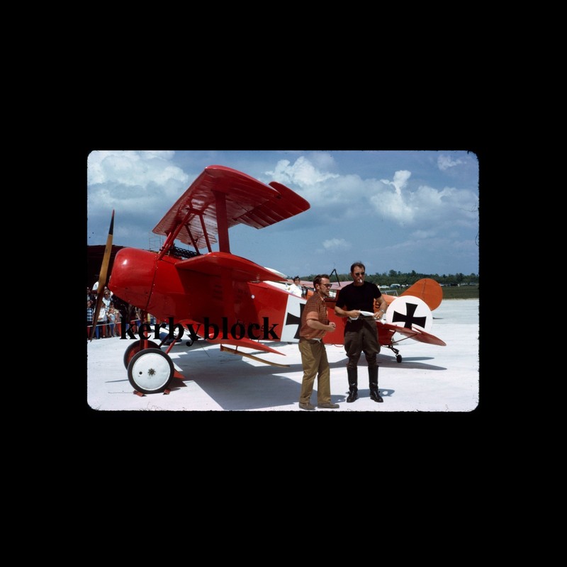 2 Vintage 1960s Kodachrome Photo Slides Red Baron Fokker Airplane @ Airshow 1969