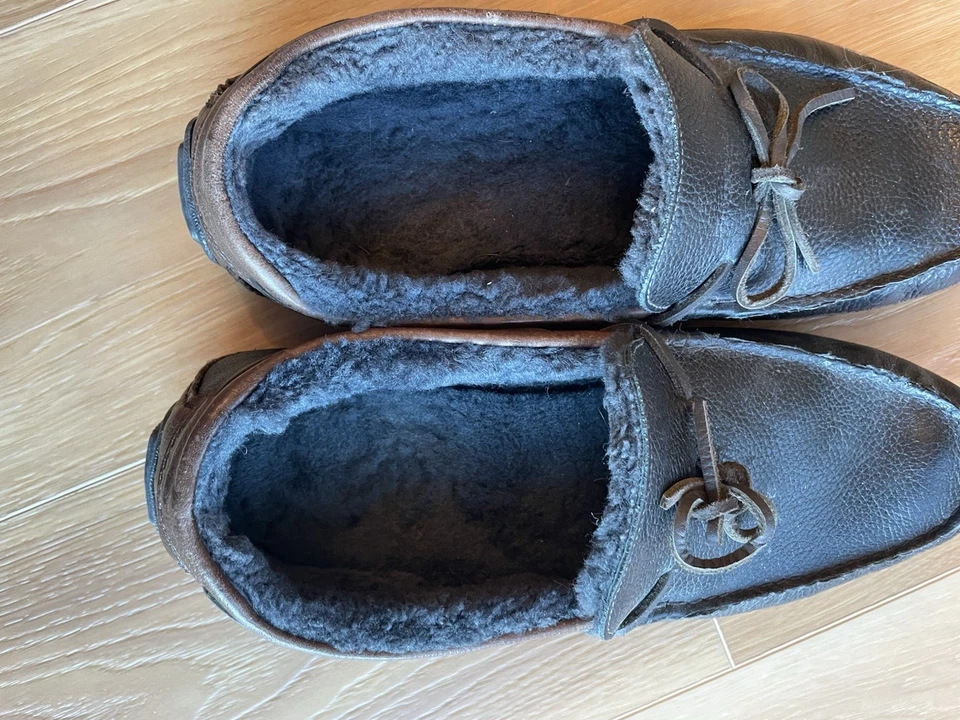 Johnston & Murphy Leather Moccasin Slippers Loafers Black Shearling 11.5M - Image 3 of 4