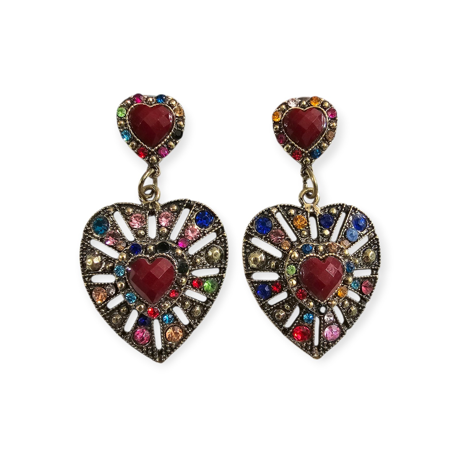 Multicolor Bold Rhinestone Post Earrings Lot Of 4… - image 5