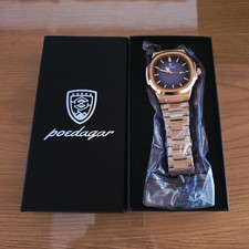 poedagar Herren Armbanduhr Analog Blaues Zifferblatt Roségold Edelstahl Box