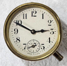 Antique Brass Car Dash Board Gauge Clock Wind Up Sub Dial Alarm Working Rat Rod