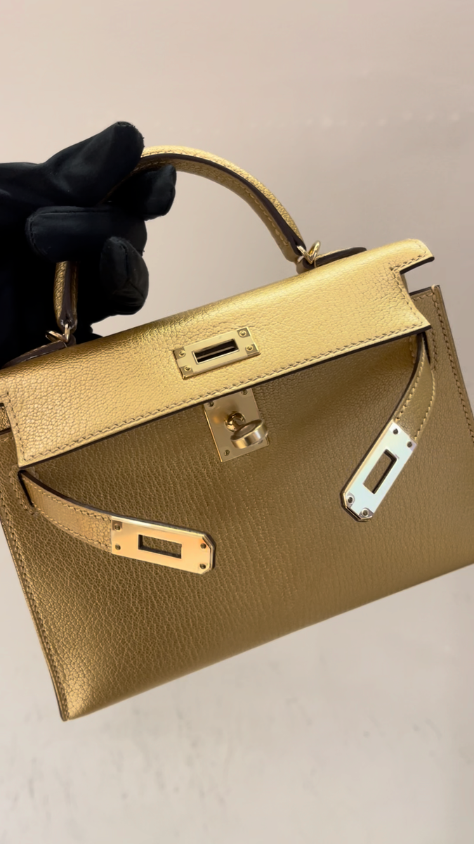 Hermes Mini Kelly II Sellier 20 Dore Chevre Chamkilight Permabrass