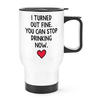 Gift Base Travel Mug Becher 14Oz Edelstahl Weiß Doppeltwandig Henkel Spruch