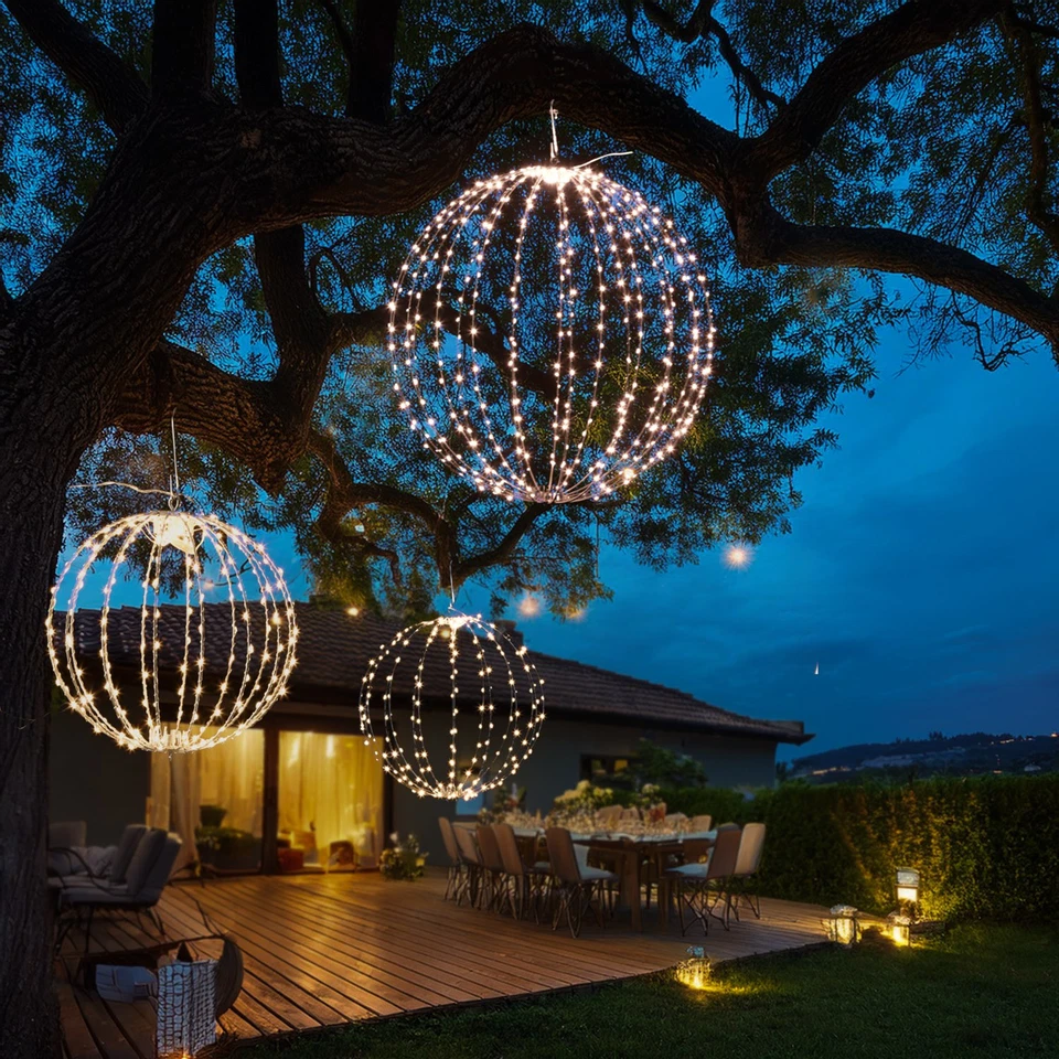 LED Drahtkugel Leuchtkugel faltbar 28cm 192LED Kugelleuchte 8Modi Timer Außen - Bild 3 von 4