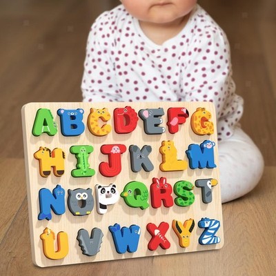 Holz-Alphabet-Puzzle, pädagogisches Alphabet-Lernspielzeug für Zuhause, Zug,