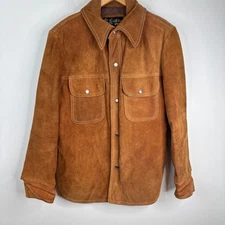 VTG 70s Sears The Leather Shop Suede Shirt Jacket 40 Camel Brown Snap Western