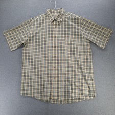 L.L.Bean Shirt Mens Large Yellow Blue Plaid Short Sleeve Button Down Cotton