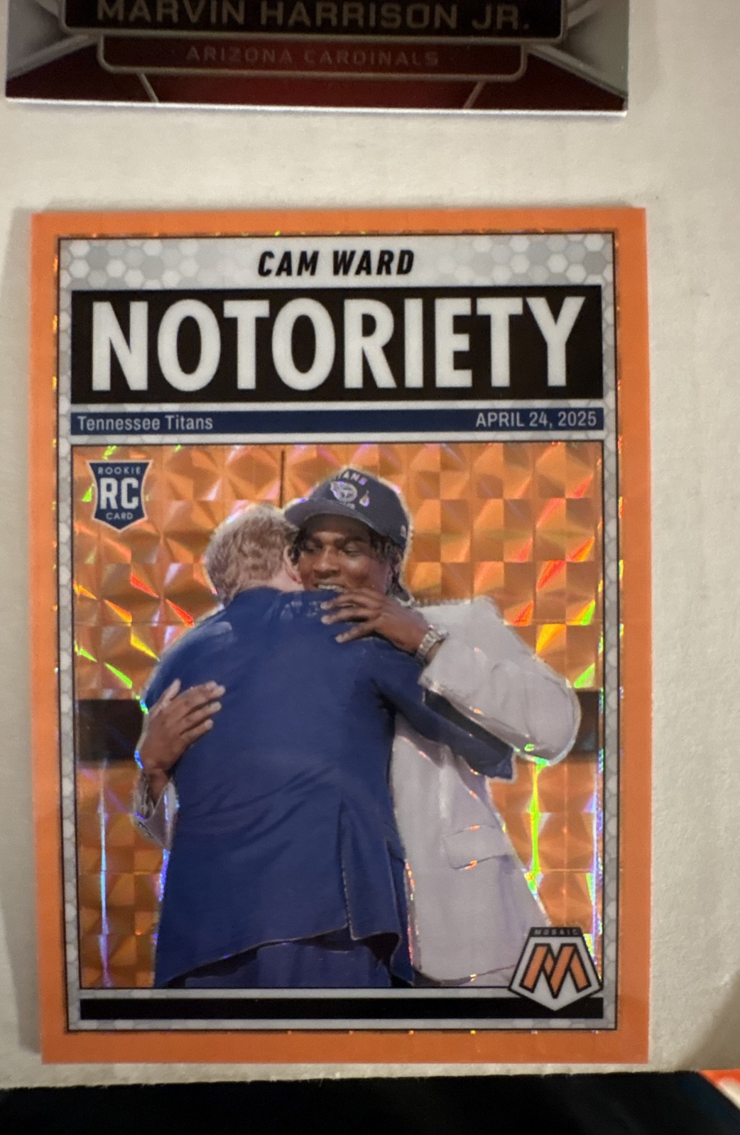2025 Panini Mosaic - Notoriety Cameron Ward #17 Orange Fluorescent Mosaic Prizm