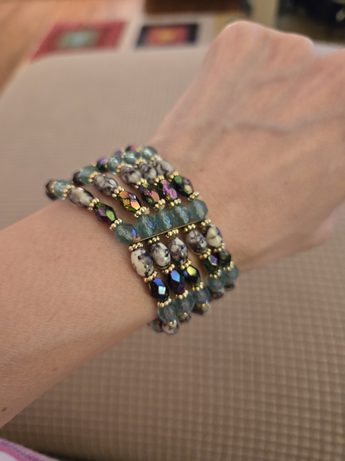 Multicolor Multi-Strand Beaded Stretch Bracelet G… - image 2