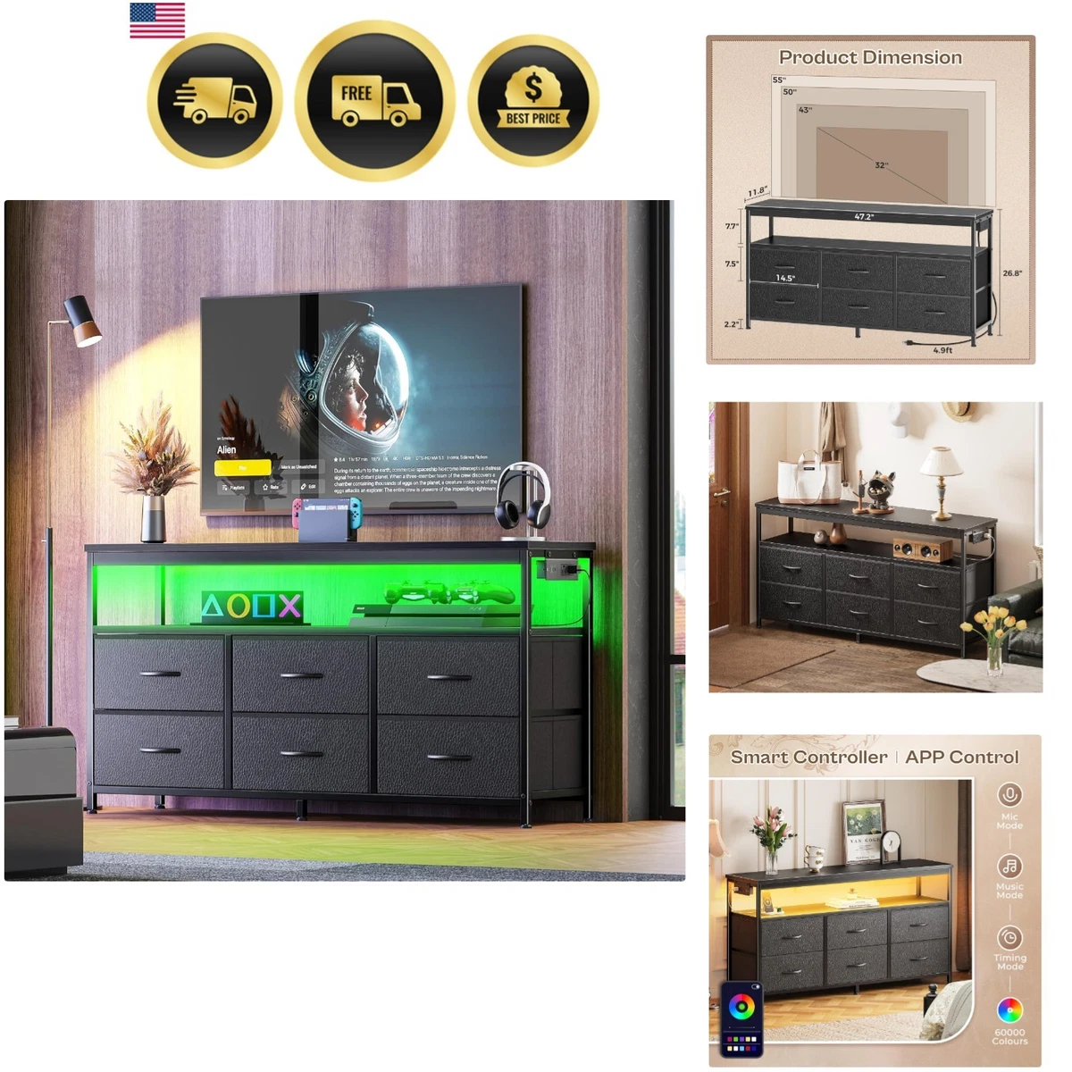 Black TV Stands & Entertainment Units With Drawers for sale | eBay