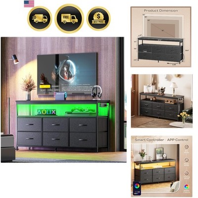 LED TV Stand Dresser with Storage LED Lights Power Outlets for Bedroom Living...