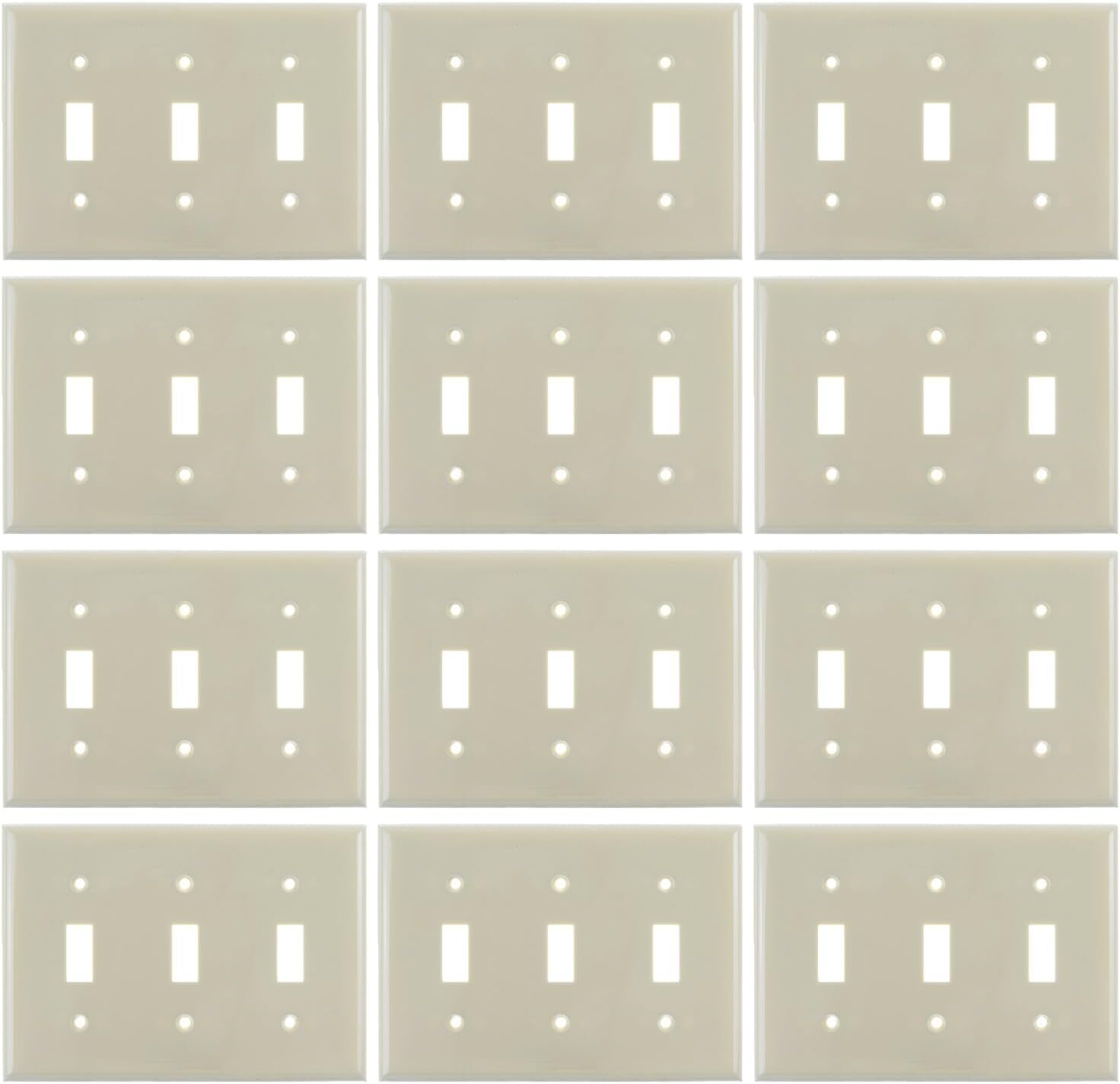 12Pack 3 Gang Toggle Switch Wall Plate, Ivory, Electrical Li