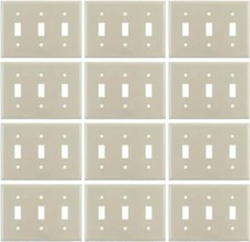 12Pack 3 Gang Toggle Switch Wall Plate, Ivory, Electrical Light Switch Cover