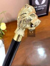 Victorian Solid Brass Lion Head Handle Wooden Walking Stick Cane Vintage Gift