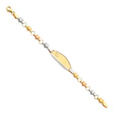 Real 14K Tri Tone Gold Womens Stampato Heart ID Bracelet Girls
