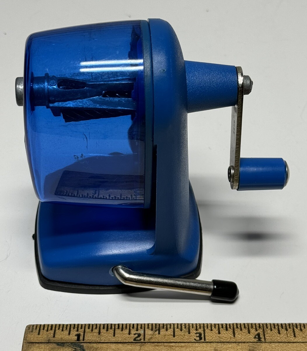 Vintage Berol Blue Plastic Pencil Sharpener Hand Crank Made in USA