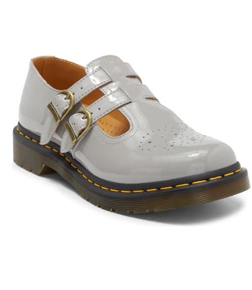 DR. MARTENS 8065 PATENT LEATHER MARY JANE FLAT in Grey Great