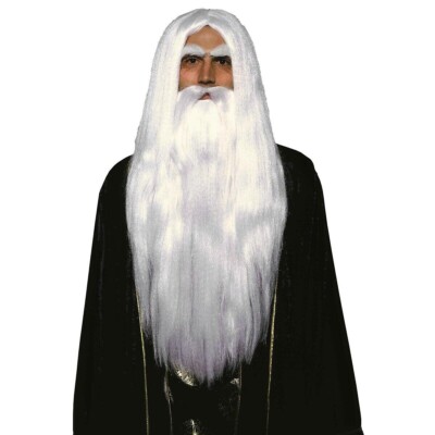 Merlin Wig and Beard Set White Gandalf Saruman Wizard