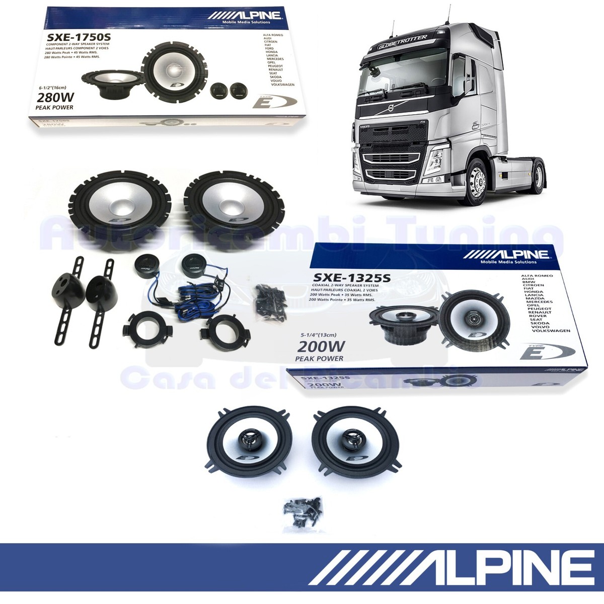 Kit 4 Enceintes Alpine SXE1750S Pour Mercedes Classe B W245 - 45W RMS - Neuf Avec Adaptateurs