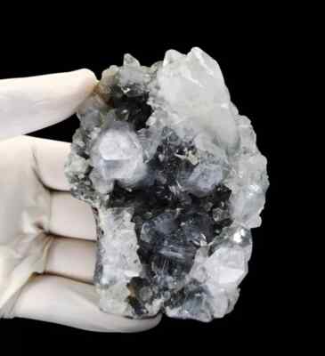 385g Stunning Natural Pointed Apophyllite Crystals On Black Chalcedony Minerals