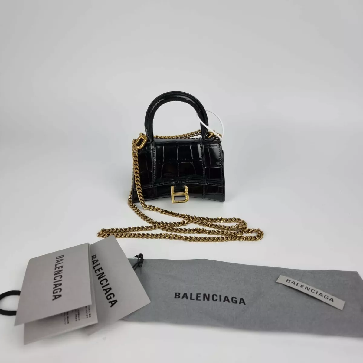 Balenciaga Printed Leather Bag Strap in Black