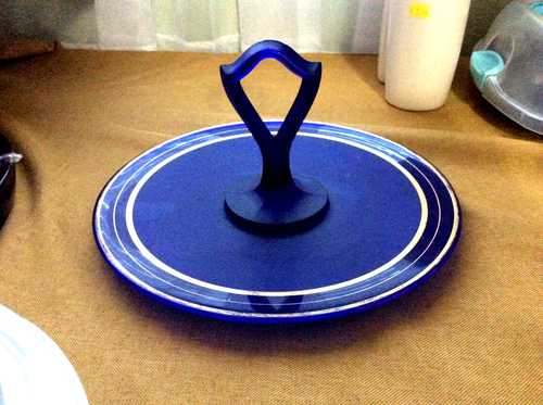 COBALT BLUE 20s DEPRESSION ERA GLASS SERVER GOLD TRIM 10" CANDY PLATE DISH Table - Picture 2 of 4