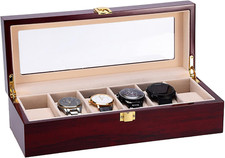 Uten 6-Slot Wrist Watch Box Display Wooden Case Jewelry Organizer Storage Holder