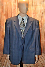 Pronto Uomo Men Big  Tall Wool Blue Check 2 Button Sports Coat Sz 50R