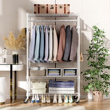 74.5''H, Heavy Duty Rolling Garment Rack Storage Closet Clothing with Wheels