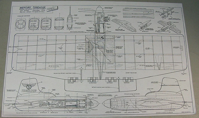 Model Airplane Plans (UC): Mercury TOREADOR 36" Stunt/Combat for 2.5-3.5cc Eng. - Image 3 of 4