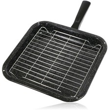 Small Square Enamelled Grill Pan Tray Rack & Handle for Logik Oven Cooker
