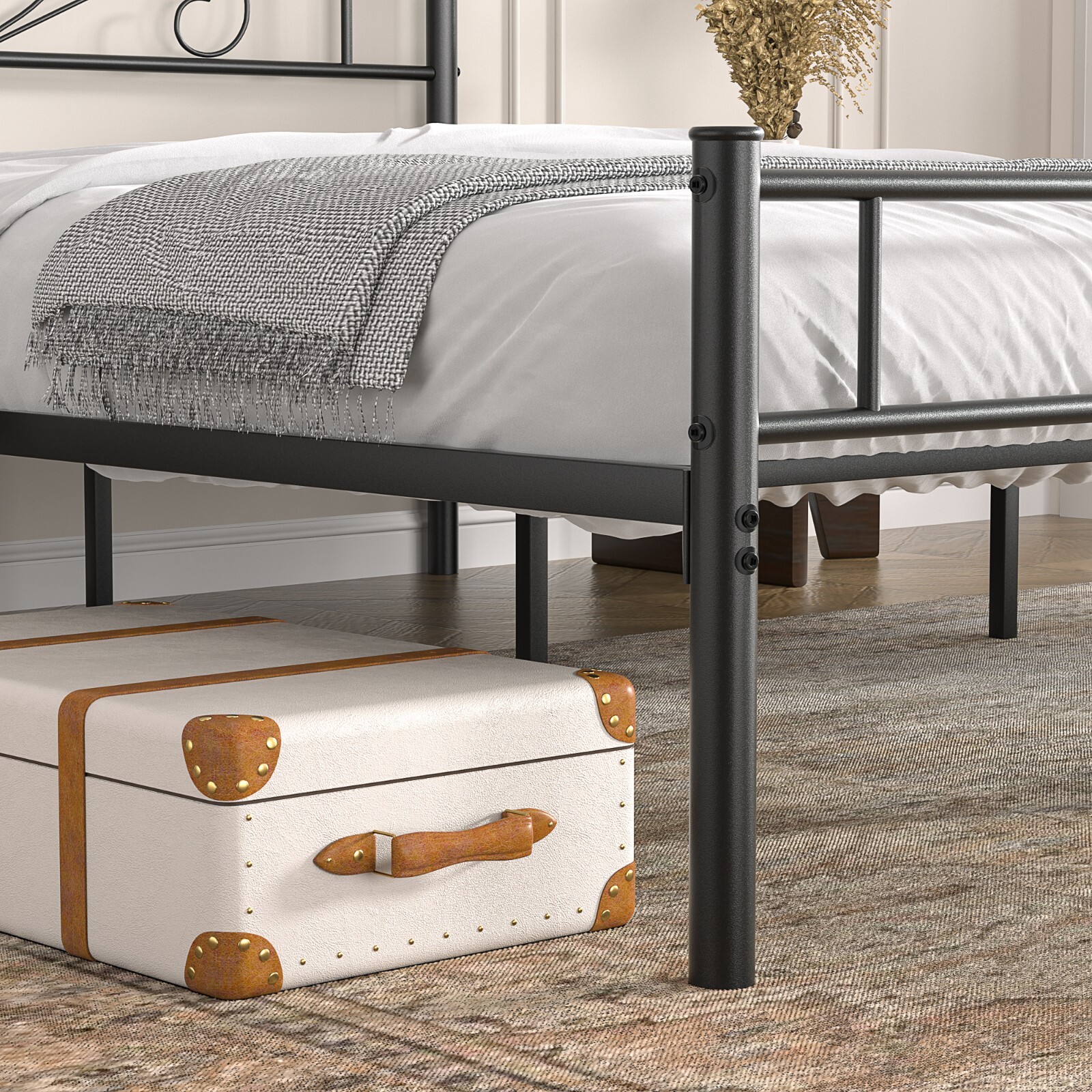 VECELO Twin Size Bed Frame w/Headboard Metal Platform Bed Frame Foundation Black