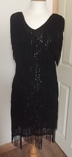 UK10 Black Gatsby Flapper 1920s Vintage Fringed Sequin Party Dress by Apricot