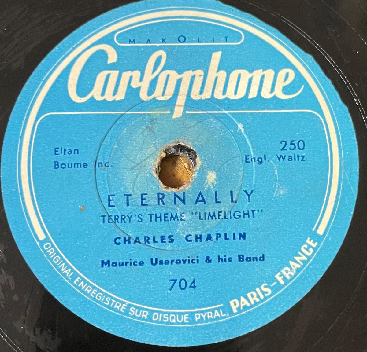 Charlie Chaplin 78 RPM -Eternally - Limelight OST- Rare Israeli