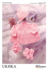 Hand Knitting PATTERN DK Baby Child Matinee Coat Bonnet Bootees Mittens UKHKA37