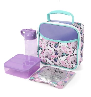 Arctic Zone Upright Reusable Lunch Box Combo with Accessories, Unicorn, New