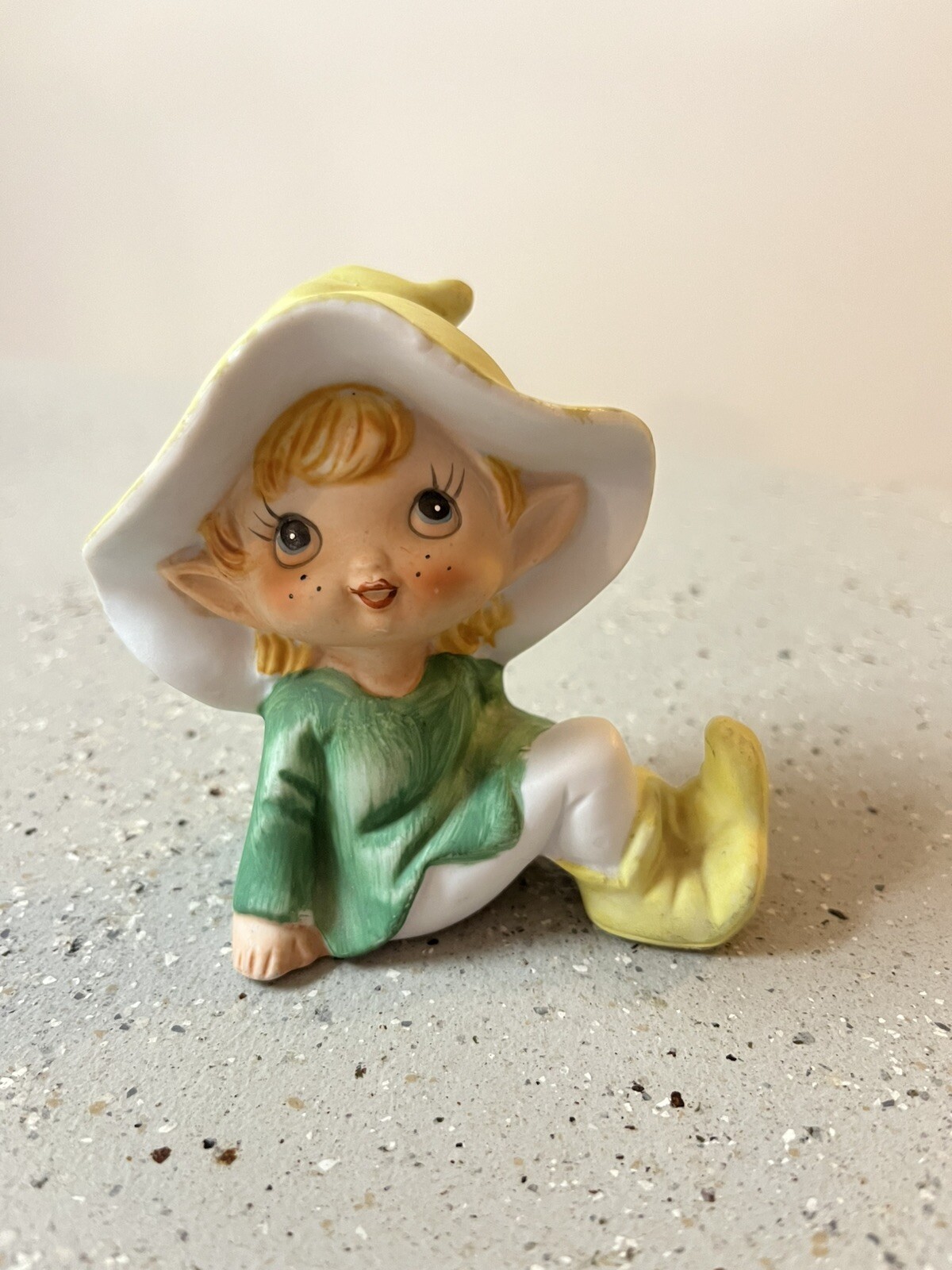 VTG Green Homco Ceramic Bisque Pixie Elf Figurine 5213 Fairy Gnome Decor