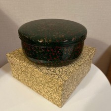 Tsugaru Lacquer Candy Bowl Lid Black Red Green Pattern Handcrafted Vintage