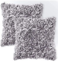 2 3D Decorative Romantic Stereo Chiffon Rose Flower Pillow Grey 16X16