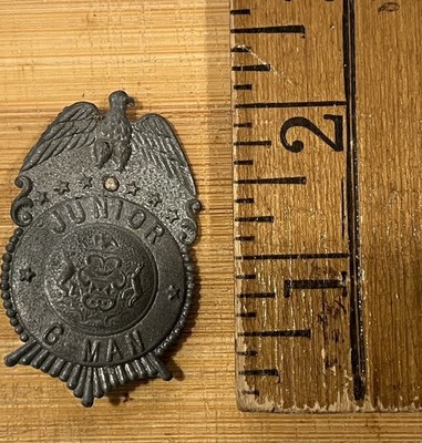 Vintage Junior G-Man Badge, Metal Detective FBI Style Pin Back 1930s 1940s