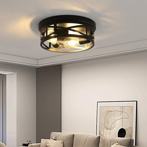 3-Light Flush Mount Ceiling Light Fixture,Matte Black Farmhouse Ceiling ...
