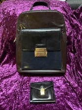 Moschino Patent Leather Backpack Set Wallet Key Charm Black Brown Made In Italy