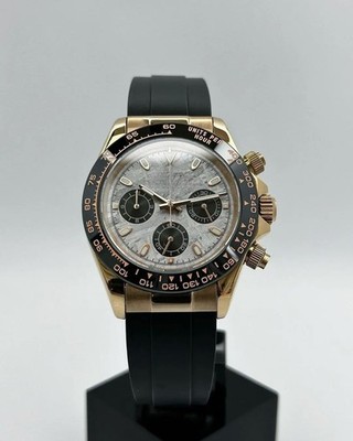Chronograph VK63 Meteoriten Zifferblatt Uhr - Roségoldgehäuse weißes Zifferblatt Kautschukarmband