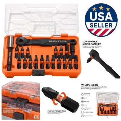 20-Piece Klein ProFlex S2 Steel Micro-Ratchet Impact Bit Set with Storage Case