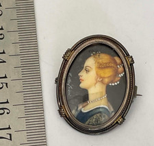 COLLECTION ANCIENNE BROCHE ARGENT MINIATURE PORTRAIT DE FEMME SIGNÉ A.MANFRIANI