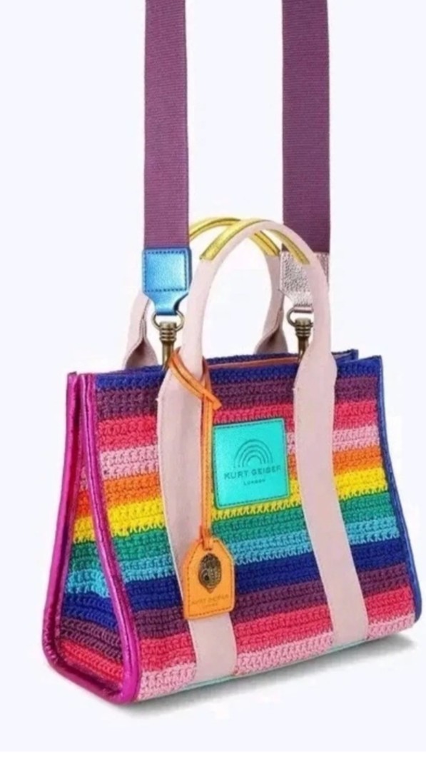 RARE👜Kurt Geiger London Kensington Crochet  Rainbow Striped Tote Bag NewSOLDOUT image 2